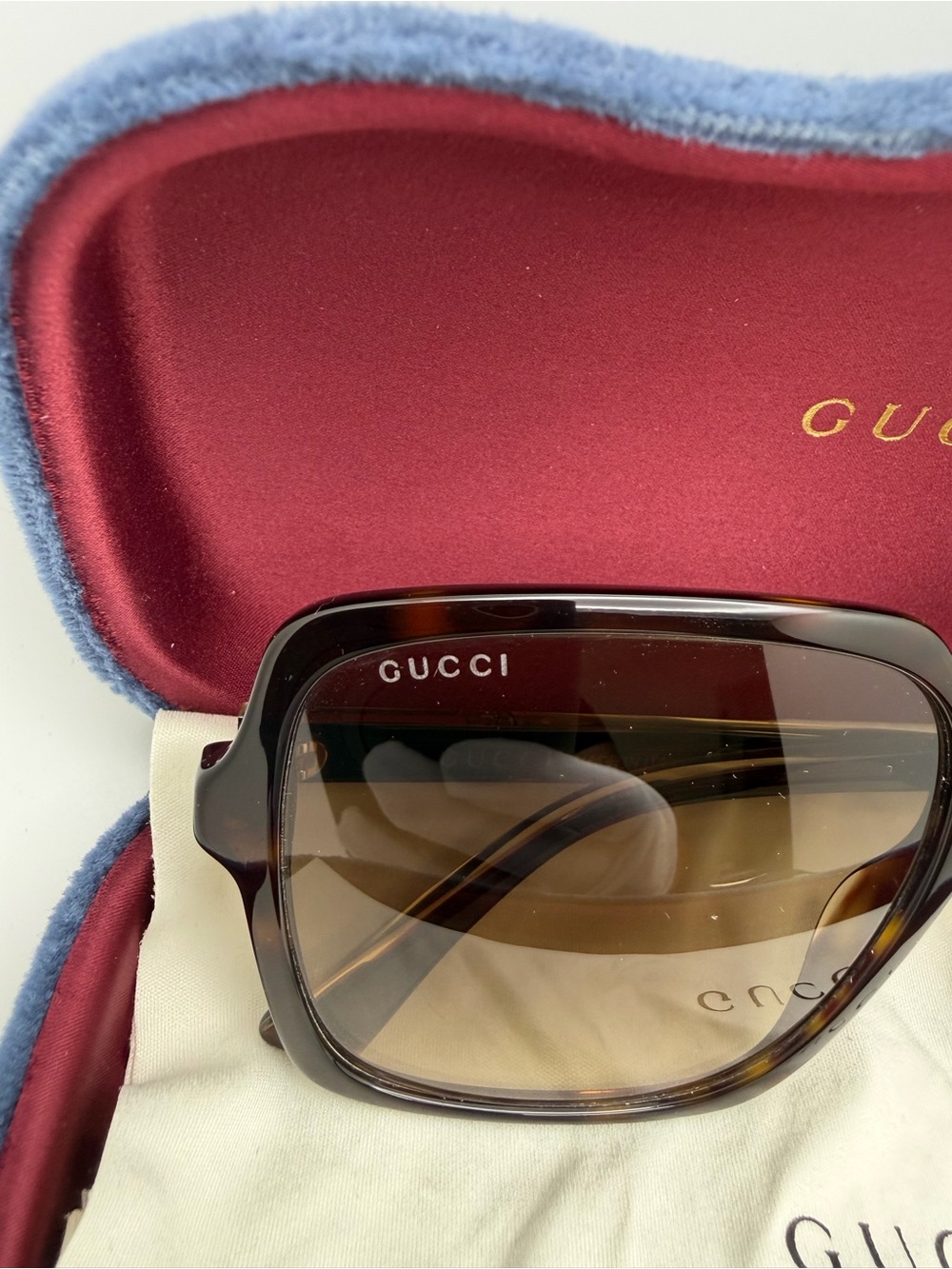 GUCCI GG0375S 002 Square Oversized Tortoise Shell Sunglasses Gradient Brown Lens - Picture 2 of 11